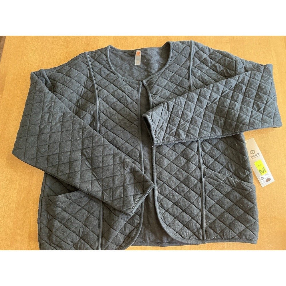 Mono B Women's Quilted Jacket Cardigan Bomber Black Casual Size M Medium